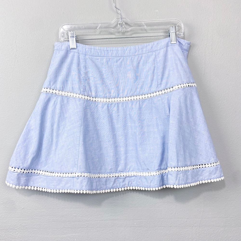 White House Black Market Skirt Size 8 Blue Crochet Trim‎ Mini Cottagecore Preppy - Picture 8 of 11